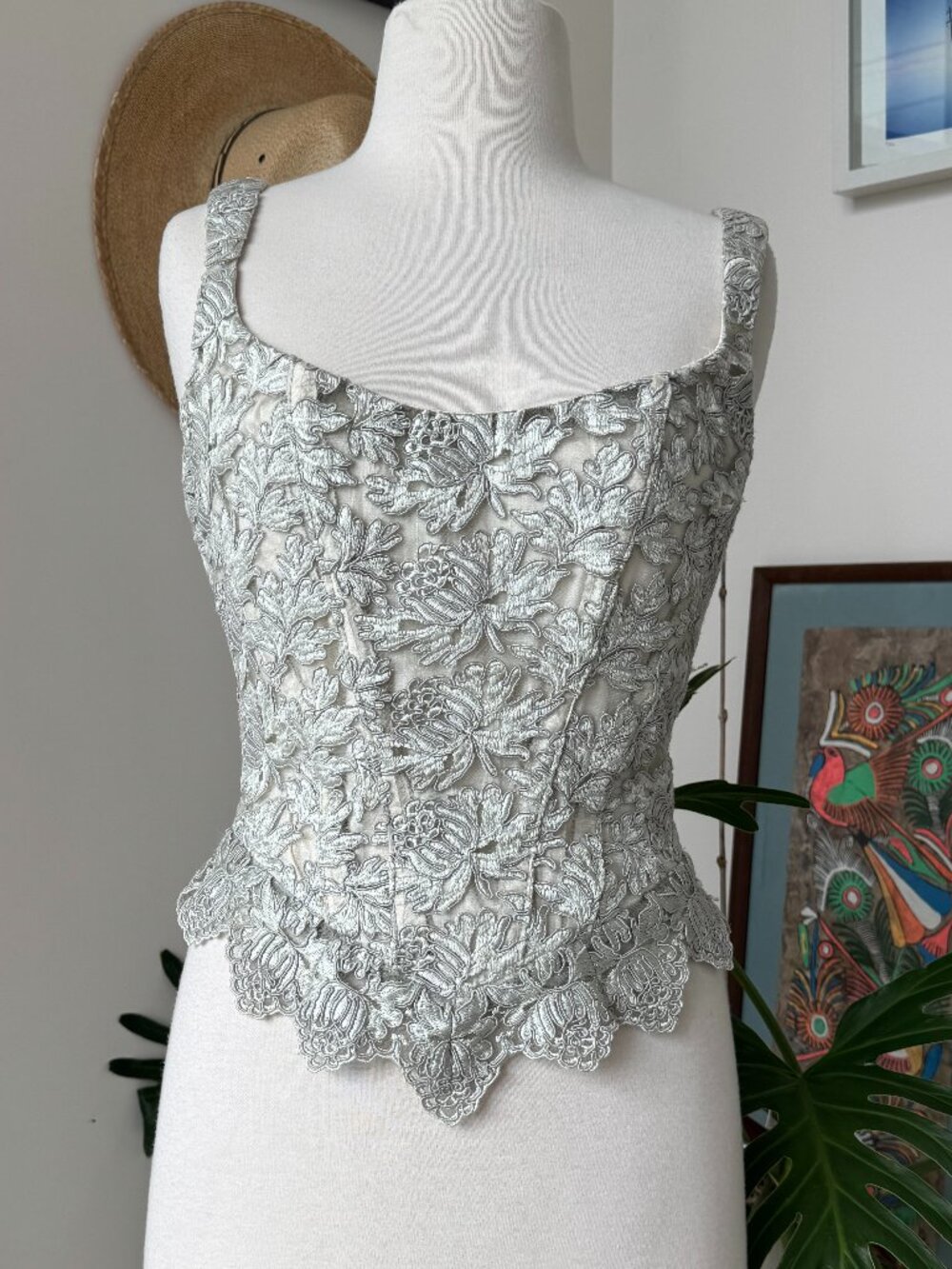 Vintage Gigi Clark Modern Couture Lace Bustier Corsette Silver 2
